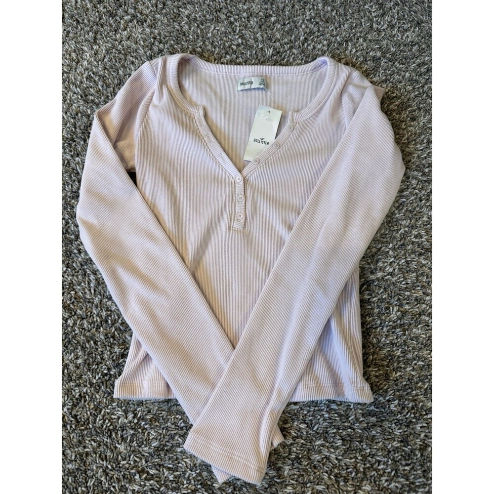 Hollister Womens XS Long Pink Ribbed Henley Top Long Sleeve NWT Fitted